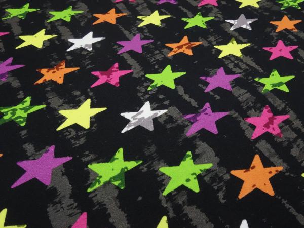 Fabric cotton french terry sweatshirt fabric vintage stars design multicolor black gray colorful children's fabric dress fabric
