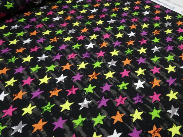 Fabric cotton french terry sweatshirt fabric vintage stars design multicolor black gray colorful children's fabric dress fabric
