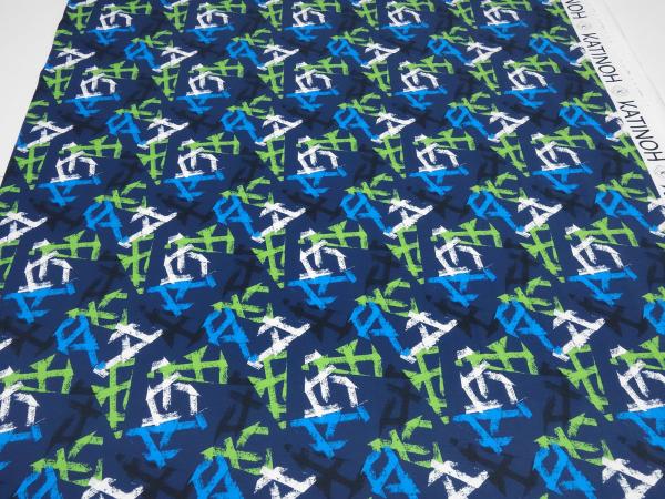 Fabric cotton jersey graphic geometric pattern blue green black white children's fabric dress fabric