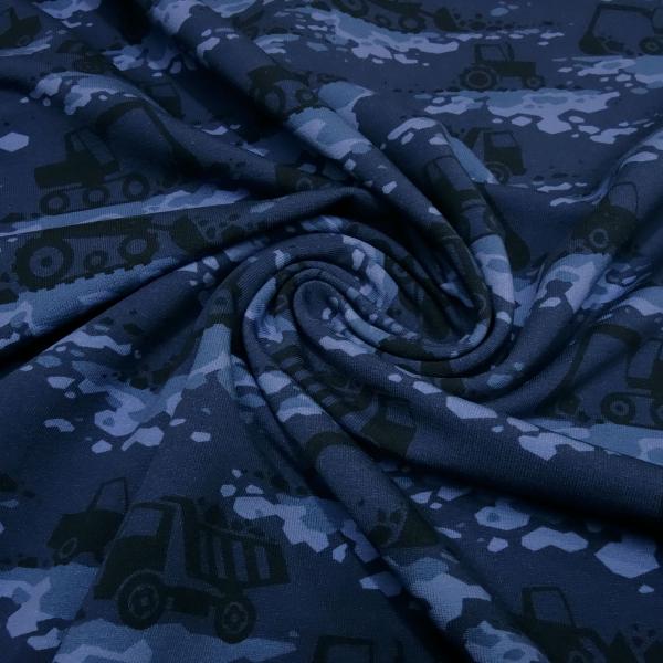 Fabric cotton French Terry sweatshirt fabric excavator truck construction site vehicles design blue light blue black children's fabric dress fabric