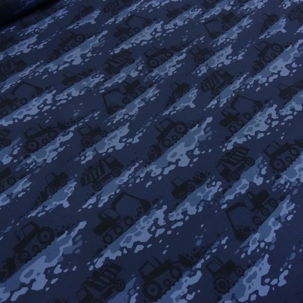 Fabric cotton French Terry sweatshirt fabric excavator truck construction site vehicles design blue light blue black children's fabric dress fabric