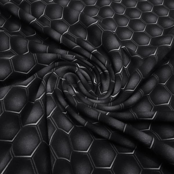 Fabric cotton french terry sweatshirt fabric hexagon graphic geometric pattern gray black dress fabric children's fabric