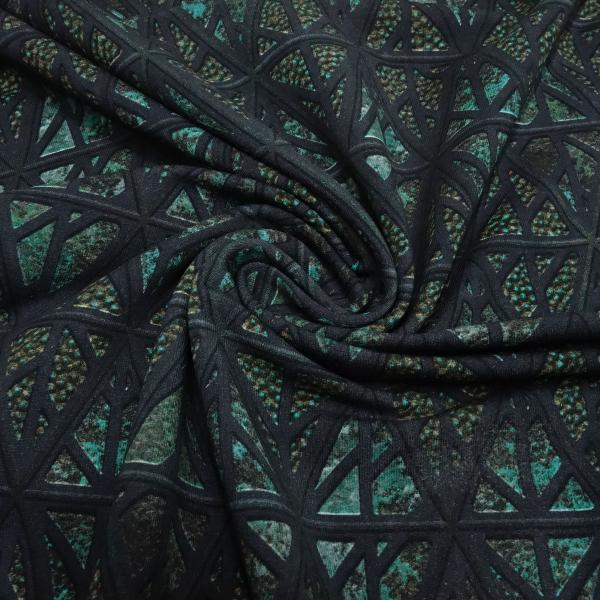 Fabric cotton french terry sweatshirt fabric geometric pattern black petrol colorful dress fabric children's fabric
