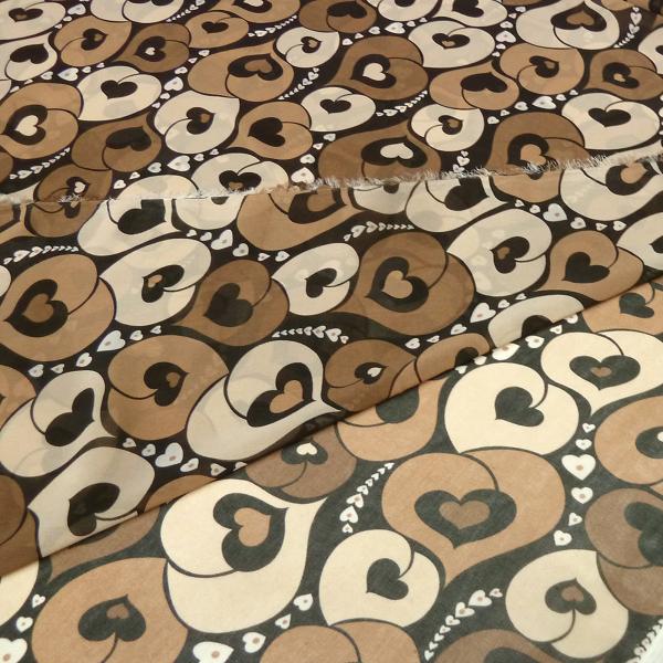 Fabric chiffon with heart design brown beige black blouse fabric dress fabric