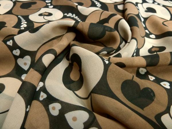 Fabric chiffon with heart design brown beige black blouse fabric dress fabric