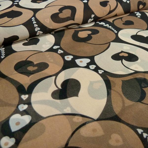 Fabric chiffon with heart design brown beige black blouse fabric dress fabric