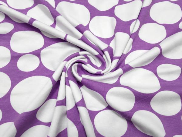 Fabric viscose jersey dots circles design purple lilac white dress fabric