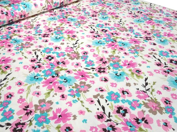 Fabric viscose jersey flowers design wool white turquoise pink green brown dress fabric kids fabric