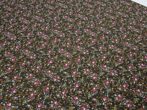 Fabric viscose jersey with flowers scattered design brown bordeaux olive ocher white dress fabric