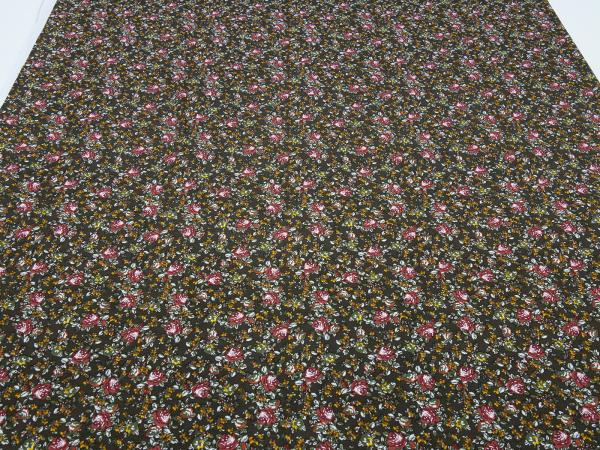 Fabric viscose jersey with flowers scattered design brown bordeaux olive ocher white dress fabric