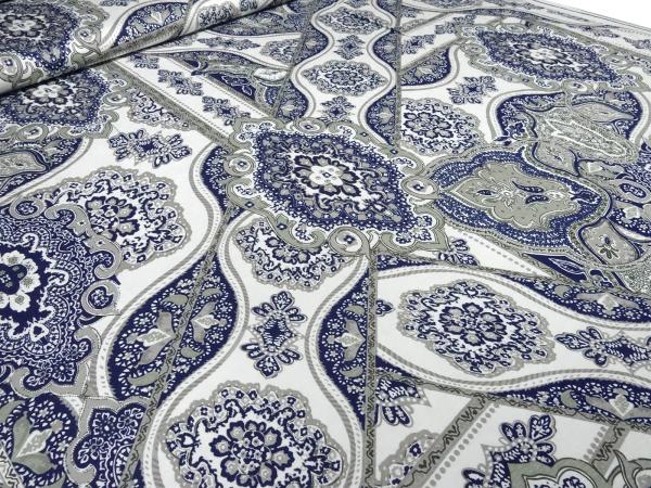 Fabric viscose jersey with flowers ornaments design white gray blue dress fabric