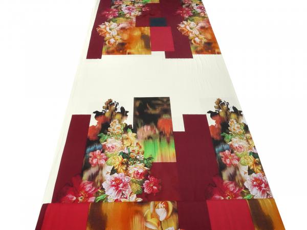 Stoff Jersey Stoffpanel 95 cm Blumen Ranken Design vanille rot grün bunt Kleiderstoff