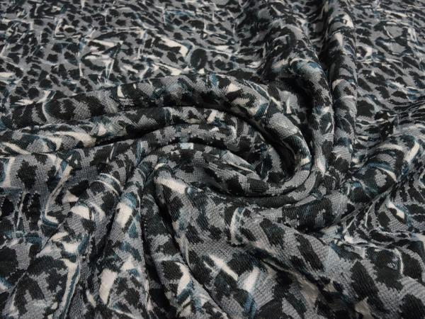 Stoff Feinstrick Jacquard Abstrakt Design schwarz weiß grau petrol Kleiderstoff