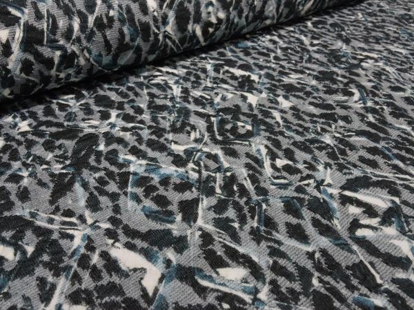 Stoff Feinstrick Jacquard Abstrakt Design schwarz weiß grau petrol Kleiderstoff