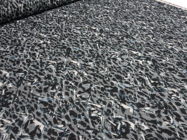 Stoff Feinstrick Jacquard Abstrakt Design schwarz weiß grau petrol Kleiderstoff