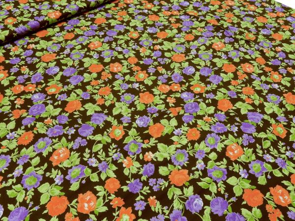 Stoff Viskose Jersey Blumen Rosen Design braun grün orange lila Kleiderstoff