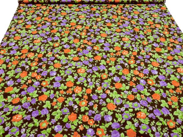 Stoff Viskose Jersey Blumen Rosen Design braun grün orange lila Kleiderstoff