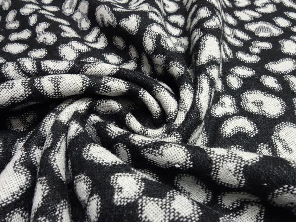 Stoff Jacquard Leoparden Design Doubleface schwarz ecrú Jackenstoff Kleiderstoff Kostümstoff Wollstoff