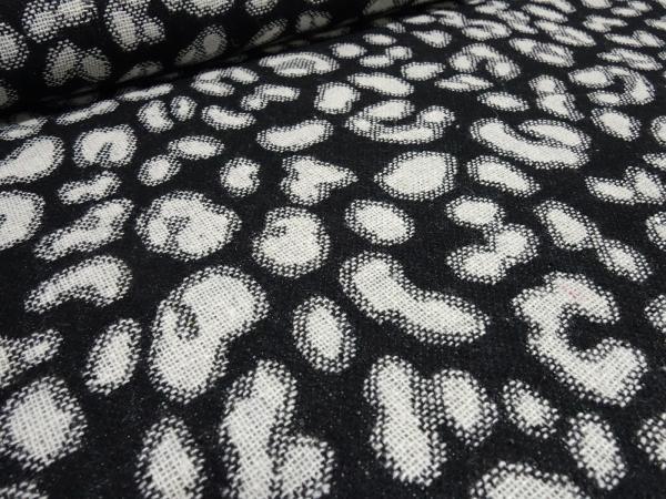 Stoff Jacquard Leoparden Design Doubleface schwarz ecrú Jackenstoff Kleiderstoff Kostümstoff Wollstoff