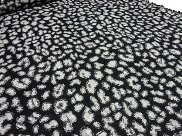 Stoff Jacquard Leoparden Design Doubleface schwarz ecrú Jackenstoff Kleiderstoff Kostümstoff Wollstoff