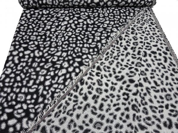 Stoff Jacquard Leoparden Design Doubleface schwarz ecrú Jackenstoff Kleiderstoff Kostümstoff Wollstoff