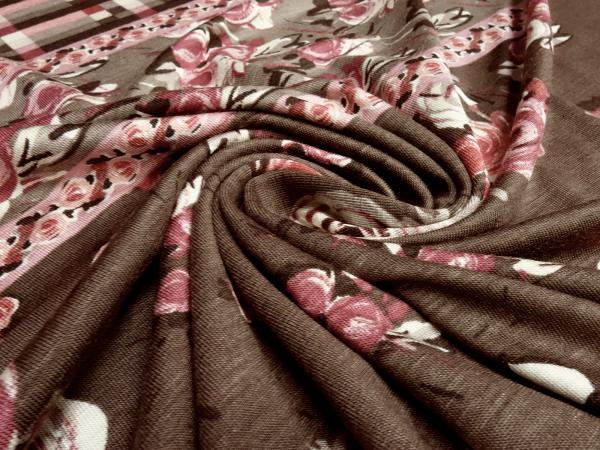 Stoff Viskose Jersey Panel Stoffpanel mit Blumen Design 71 cm Rapportdruck braun bordeaux altrosa beige bunt Kleiderstoff
