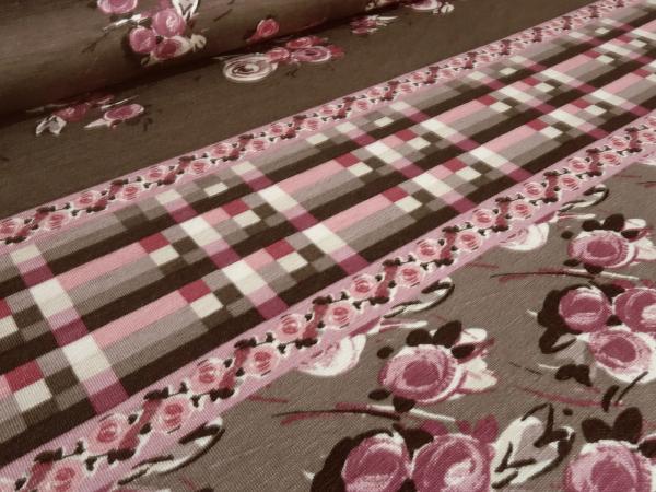 Stoff Viskose Jersey Panel Stoffpanel mit Blumen Design 71 cm Rapportdruck braun bordeaux altrosa beige bunt Kleiderstoff