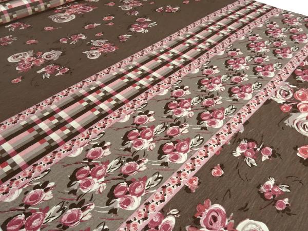 Stoff Viskose Jersey Panel Stoffpanel mit Blumen Design 71 cm Rapportdruck braun bordeaux altrosa beige bunt Kleiderstoff