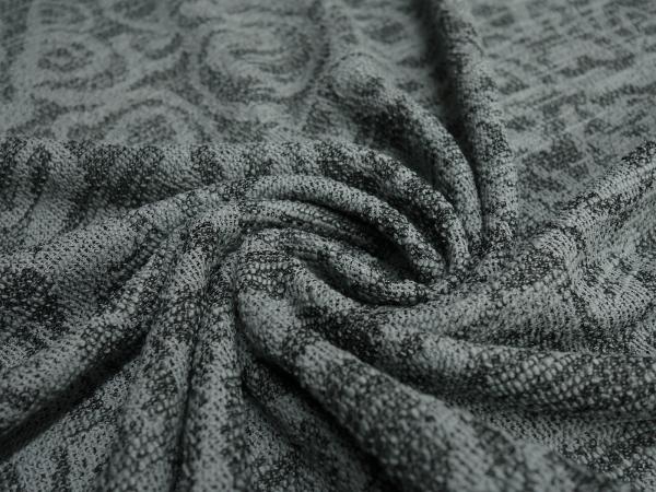 Stoff Feinstrick Jacquard Strickstoff mit geometrischen Muster grau schwarz Kleiderstoff