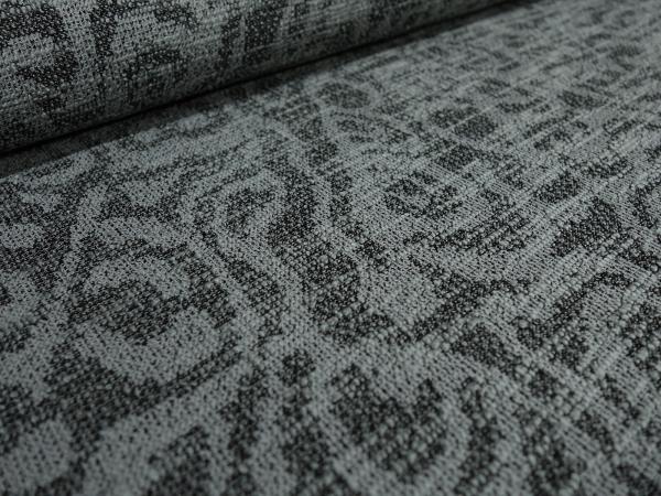 Stoff Feinstrick Jacquard Strickstoff mit geometrischen Muster grau schwarz Kleiderstoff