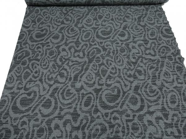 Stoff Feinstrick Jacquard Strickstoff mit geometrischen Muster grau schwarz Kleiderstoff