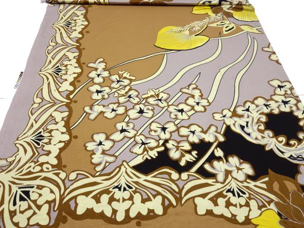 Stoff Viskose Jersey mit Blumen Ranken Design braun beige taupé gelb schwarz bunt Kleiderstoff
