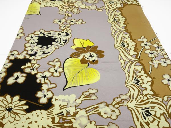 Stoff Viskose Jersey mit Blumen Ranken Design braun beige taupé gelb schwarz bunt Kleiderstoff