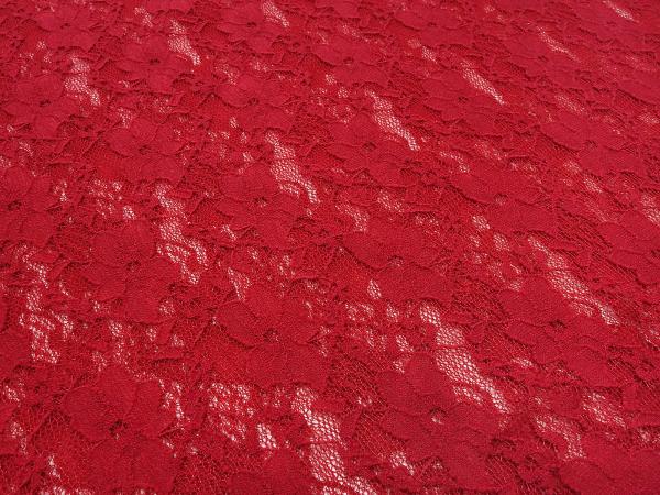 Stoff Stretch Spitze Spitzenstoff mit Blumenmuster Rosen geblümt rot Kleiderstoff