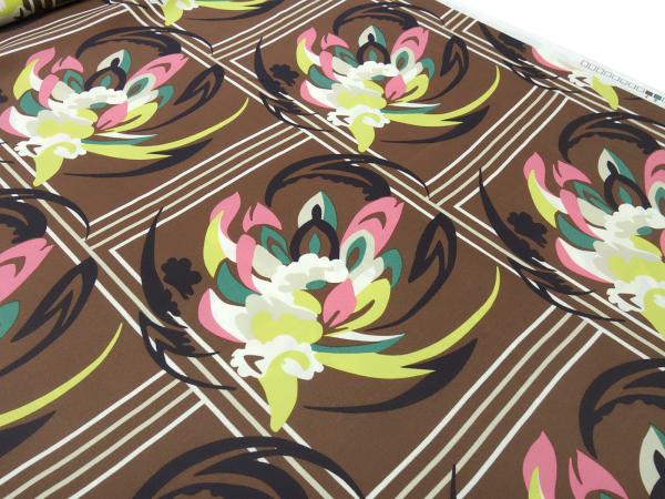 Stoff Viskose Blusenstoff Blumenmuster Design braun rosa beige grün Kleiderstoff