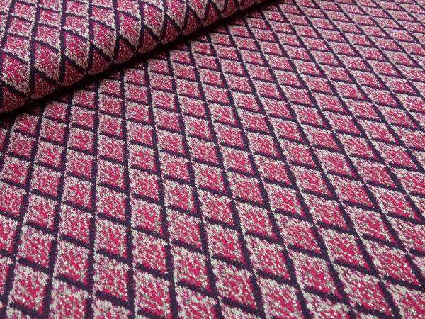 Stoff Viskose Lurex Glitzer Jersey retro Rauten Design pink lila weiß silber Kleiderstoff