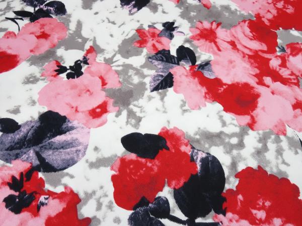 Fabric cotton stretch with roses floral pattern design white red pink gray black colorful dress fabric pants fabric costume fabric