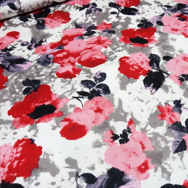 Stoff Baumwolle Stretch mit Rosen Blumenmuster Design weiß rot rosa grau schwarz bunt Kleiderstoff Hosenstoff Kostümstoff