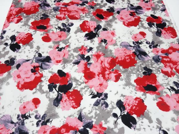 Fabric cotton stretch with roses floral pattern design white red pink gray black colorful dress fabric pants fabric costume fabric