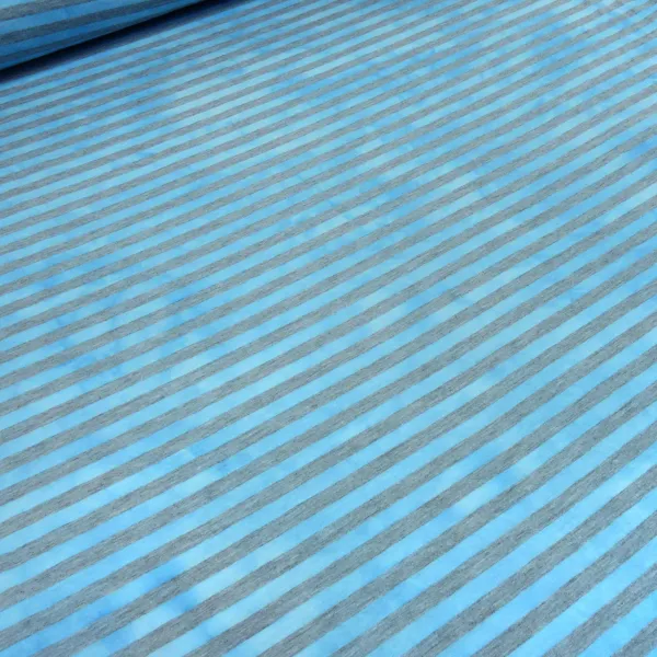 Fabric cotton jersey with 9 mm batik stripes design gray turquoise-blue striped dress fabric children's fabric