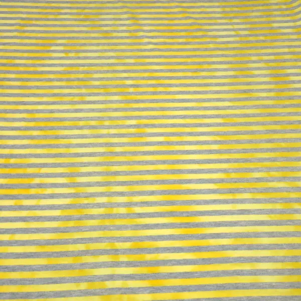 Stoff Baumwolle Jersey mit 9 mm Batik Streifen Design grau gelb gestreift Kleiderstoff Kinderstoff