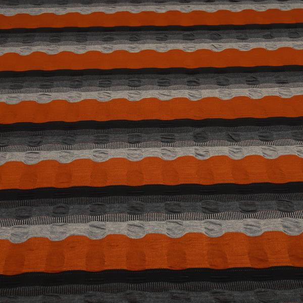 Fabric jacquard jersey stripes rust taupé gray black striped smocked dress fabric