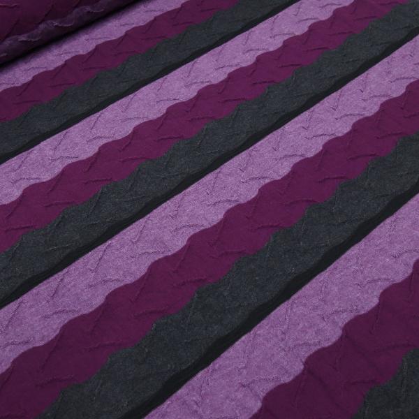 Stoff Jacquard Jersey Streifen flieder beere grau schwarz gestreift gesmogt Kleiderstoff