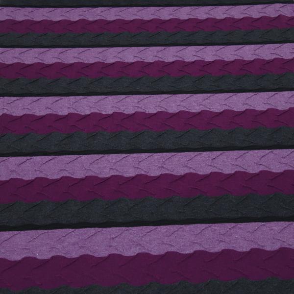 Stoff Jacquard Jersey Streifen flieder beere grau schwarz gestreift gesmogt Kleiderstoff