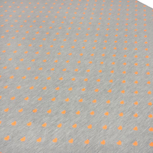 Stoff Baumwolle Jersey Herzen hellgrau melange neon orange Kleiderstoff Kinderstoff