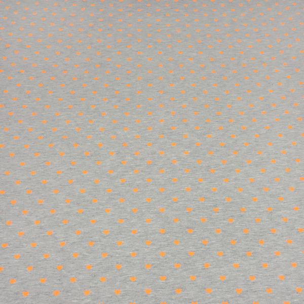 Stoff Baumwolle Jersey Herzen hellgrau melange neon orange Kleiderstoff Kinderstoff