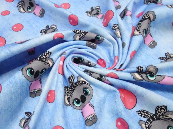 Stoff Baumwolle Jersey mit Mäuse Bubbles Design jeans hellblau grau rosa bunt Kinderstoff Kleiderstoff