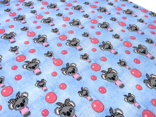 Stoff Baumwolle Jersey mit Mäuse Bubbles Design jeans hellblau grau rosa bunt Kinderstoff Kleiderstoff