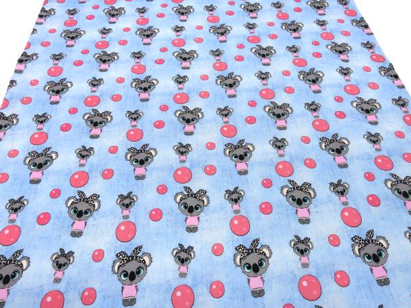 Stoff Baumwolle Jersey mit Mäuse Bubbles Design jeans hellblau grau rosa bunt Kinderstoff Kleiderstoff