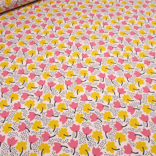 Fabric modal jersey with floral pattern design pale pink pink yellow black dress fabric children's fabric